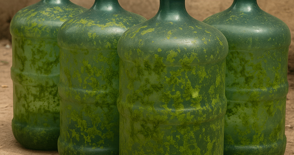 Garrafones de agua contamindado de algas