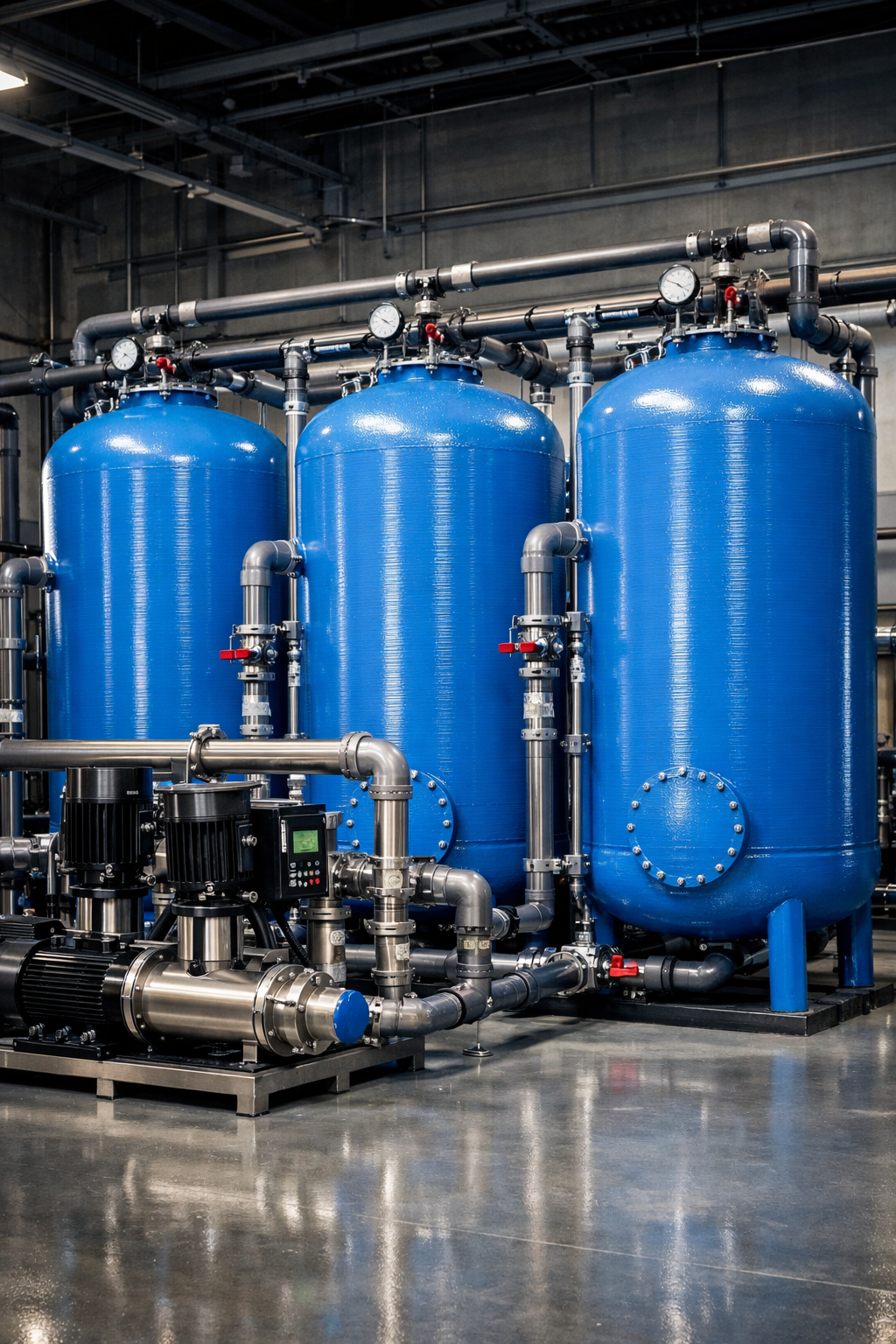 Cómo purificar agua a nivel industrial paso 1: pre-oxidación con cloro en 3 tanques de reposo y sedimentación inicial