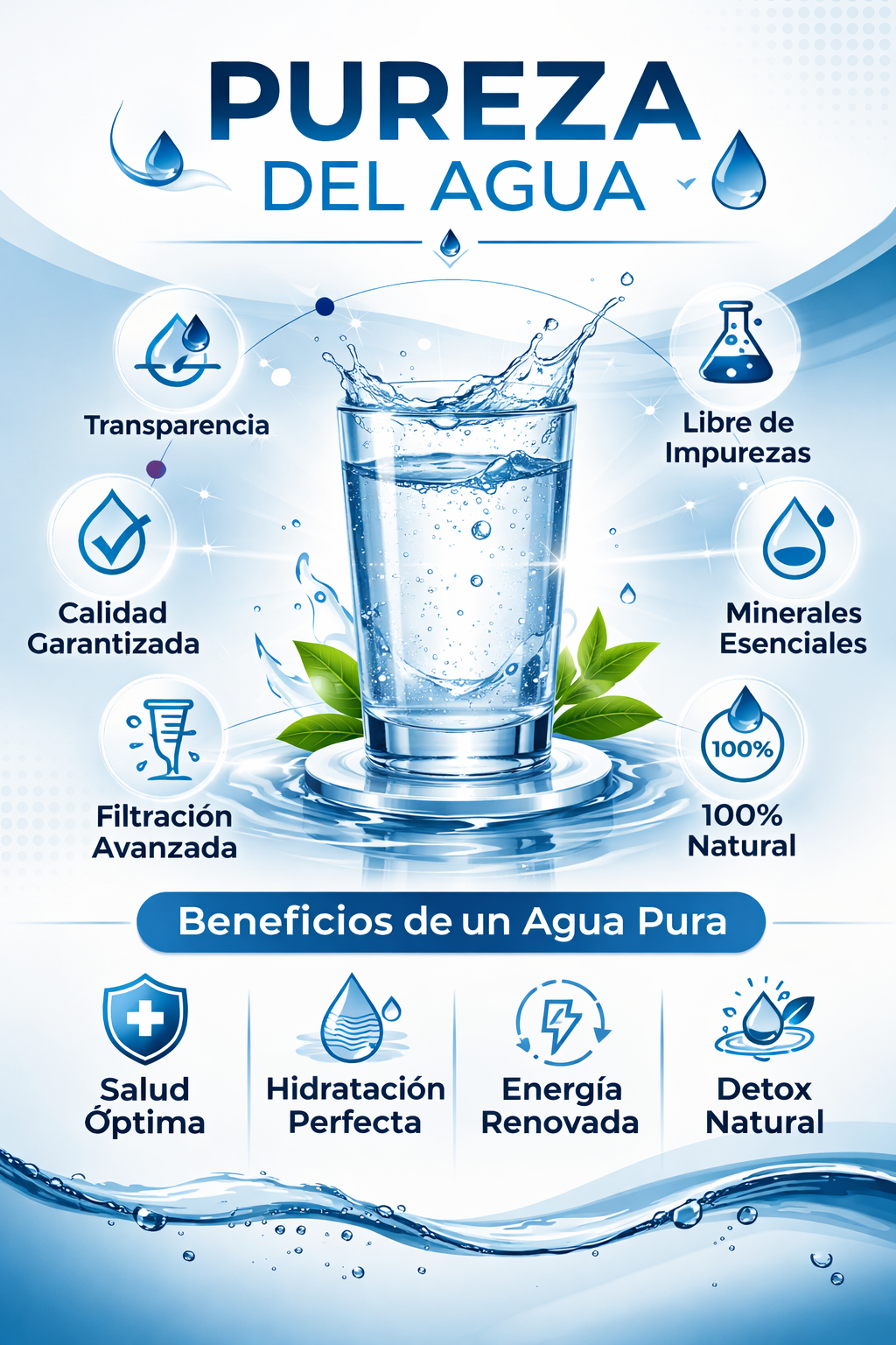 Pureza de agua purificada baja en sales y TDS