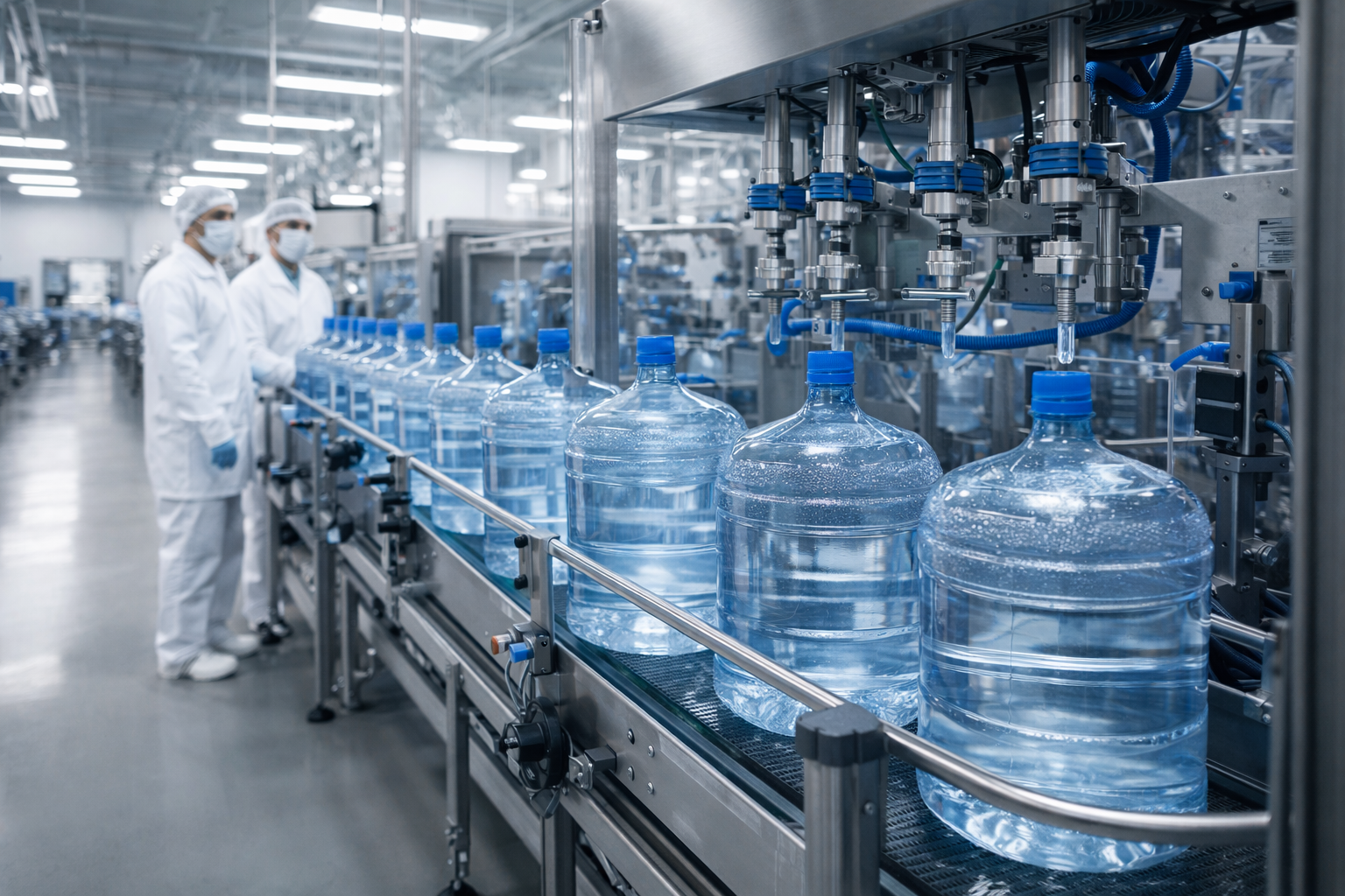 Línea de llenado y envasado industrial de agua