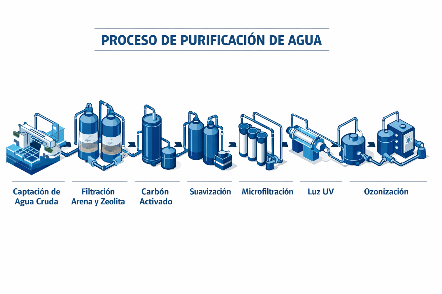 Diagrama técnico del proceso de purificación del agua